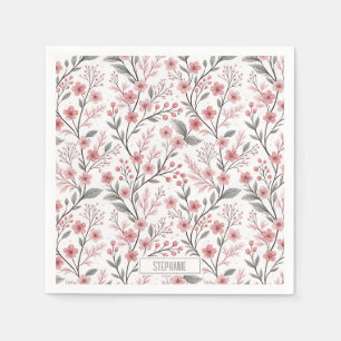 Pink Cherry Blossom Sakura Pattern on White (1) Napkin