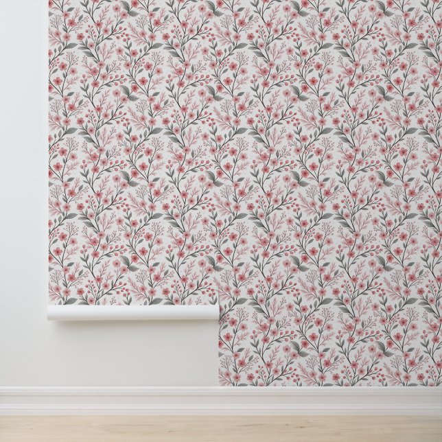 Pink Cherry Blossom Sakura Pattern on White (1) Wallpaper (Application)