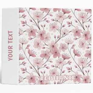 Pink Cherry Blossom Sakura Pattern on White (2) Binder
