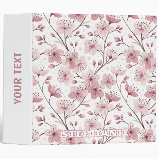 Pink Cherry Blossom Sakura Pattern on White (2) Binder (Front/Spine)