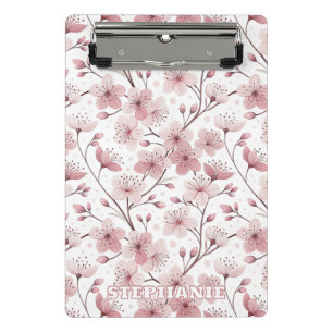 Pink Cherry Blossom Sakura Pattern on White (2) Mini Clipboard