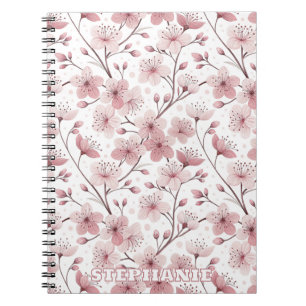 Pink Cherry Blossom Sakura Pattern on White (2) Notebook