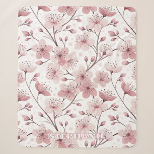 Pink Cherry Blossom Sakura Pattern on White (2) Sherpa Blanket