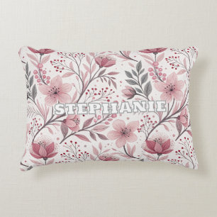 Pink Cherry Blossom Sakura Pattern on White (3) Accent Pillow