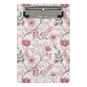 Pink Cherry Blossom Sakura Pattern on White (3) Mini Clipboard