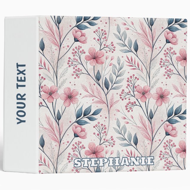 Pink Cherry Blossom Sakura Pattern on White (4) Binder (Front/Spine)