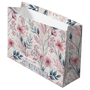 Pink Cherry Blossom Sakura Pattern on White (4) Large Gift Bag