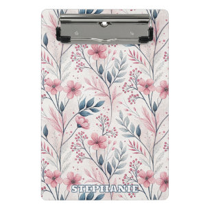 Pink Cherry Blossom Sakura Pattern on White (4) Mini Clipboard