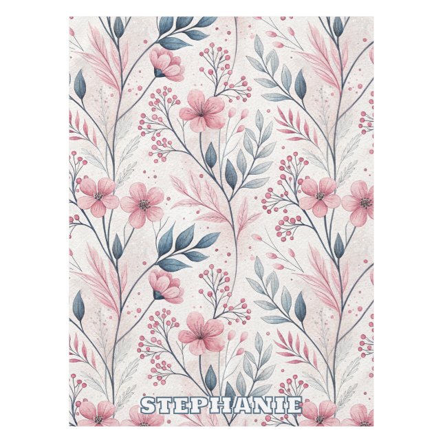 Pink Cherry Blossom Sakura Pattern on White (4) Tablecloth (Front)