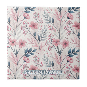 Pink Cherry Blossom Sakura Pattern on White (4) Tile