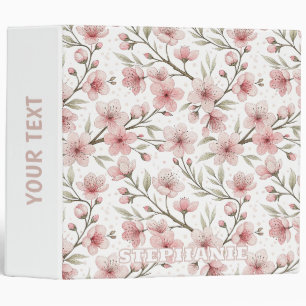 Pink Cherry Blossom Sakura Pattern on White (5) Binder