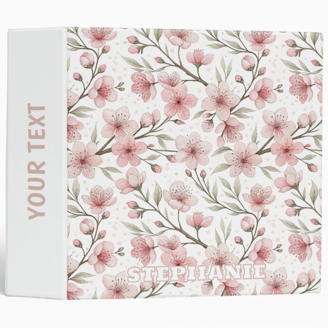 Pink Cherry Blossom Sakura Pattern on White (5) Binder (Front/Spine)