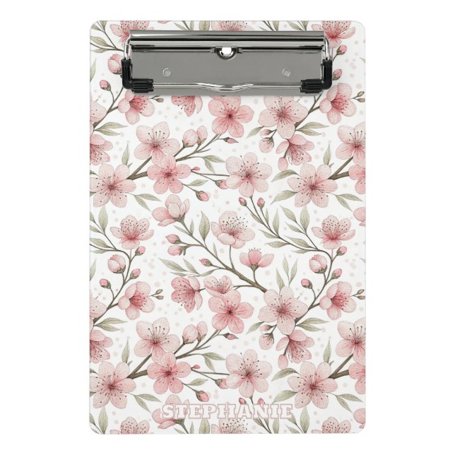 Pink Cherry Blossom Sakura Pattern on White (5) Mini Clipboard (Front)