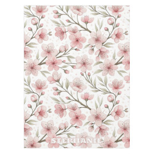 Pink Cherry Blossom Sakura Pattern on White (5) Tablecloth