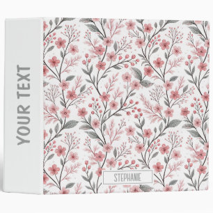 Pink Cherry Blossom Sakura Pattern on White Binder