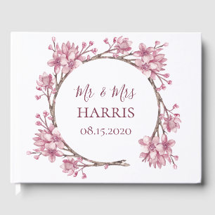 Pink cherry blossom /sakura. Spring floral wedding Guest Book