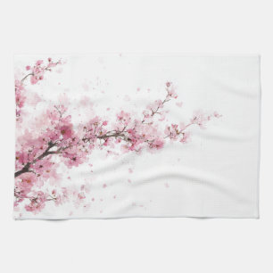 Pink Cherry Blossom Sakura Watercolor Floral Boho Kitchen Towel