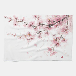 Pink Cherry Blossom Sakura Watercolor Floral Boho Kitchen Towel