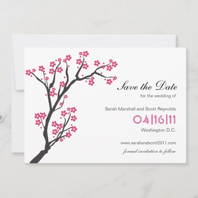 Pink Cherry Blossom Save the Date (Front)