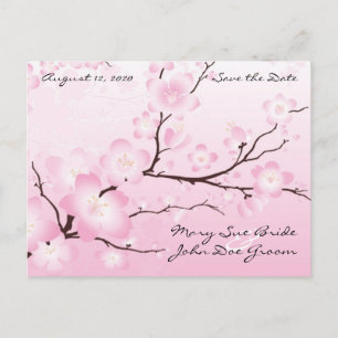 Pink Cherry Blossom Save the Date Postcards