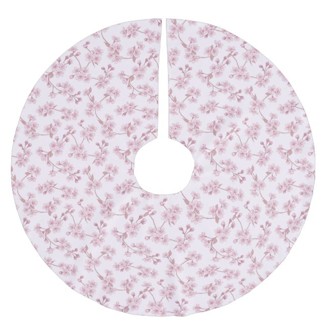 Pink Cherry Blossom Seamless Floral Pattern Brushed Polyester Tree Skirt (Front)