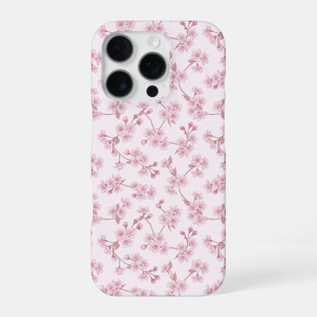 Pink Cherry Blossom Seamless Floral Pattern iPhone Case (Back)
