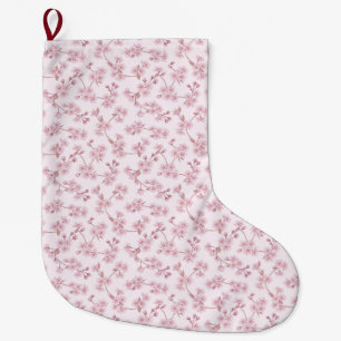 Pink Cherry Blossom Seamless Floral Pattern Large Christmas Stocking