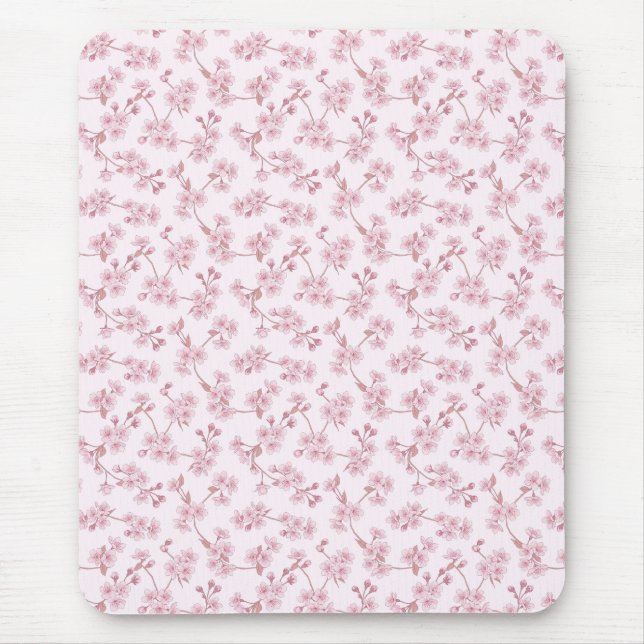 Pink Cherry Blossom Seamless Floral Pattern Mouse Pad (Front)