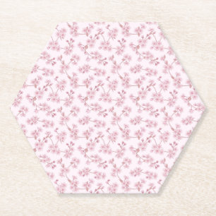 Pink Cherry Blossom Seamless Floral Pattern Paper Coaster
