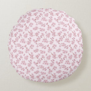 Pink Cherry Blossom Seamless Floral Pattern Round Pillow