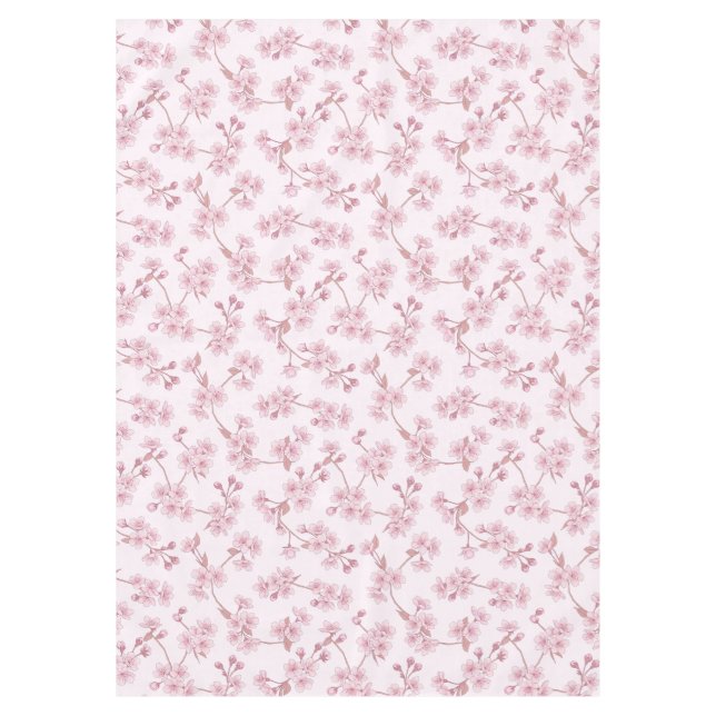 Pink Cherry Blossom Seamless Floral Pattern Tablecloth (Front)