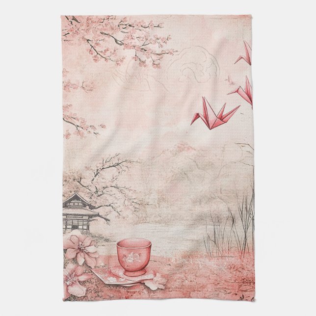 Pink Cherry Blossom Serenity Landscape  (1) Kitchen Towel (Vertical)