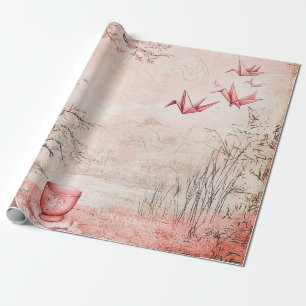 Pink Cherry Blossom Serenity Landscape (1) Wrapping Paper