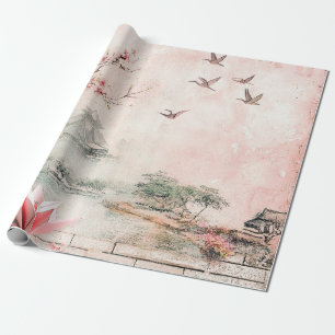 Pink Cherry Blossom Serenity Landscape (2) Wrapping Paper