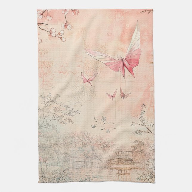 Pink Cherry Blossom Serenity Landscape  (3) Kitchen Towel (Vertical)