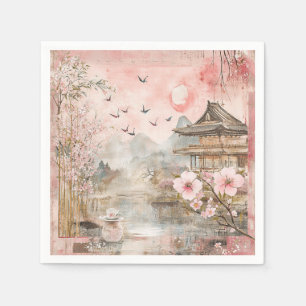 Pink Cherry Blossom Serenity Landscape (4) Napkin