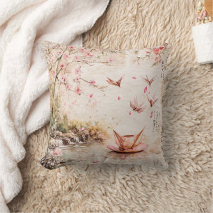 Pink Cherry Blossom Serenity Landscape (5) Throw Pillow