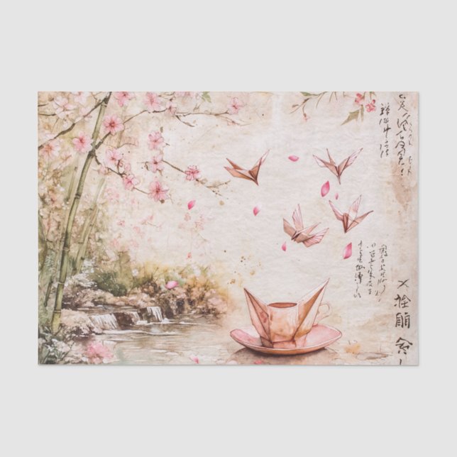 Pink Cherry Blossom Serenity Landscape  (5) Tissue Paper (Front)