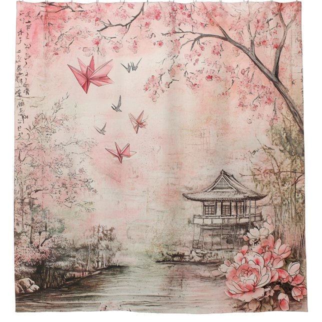 Pink Cherry Blossom Serenity Landscape  (6) (Front)