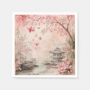 Pink Cherry Blossom Serenity Landscape (6) Napkin