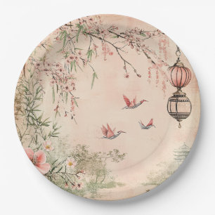 Pink Cherry Blossom Serenity Landscape  (7) Paper Plate