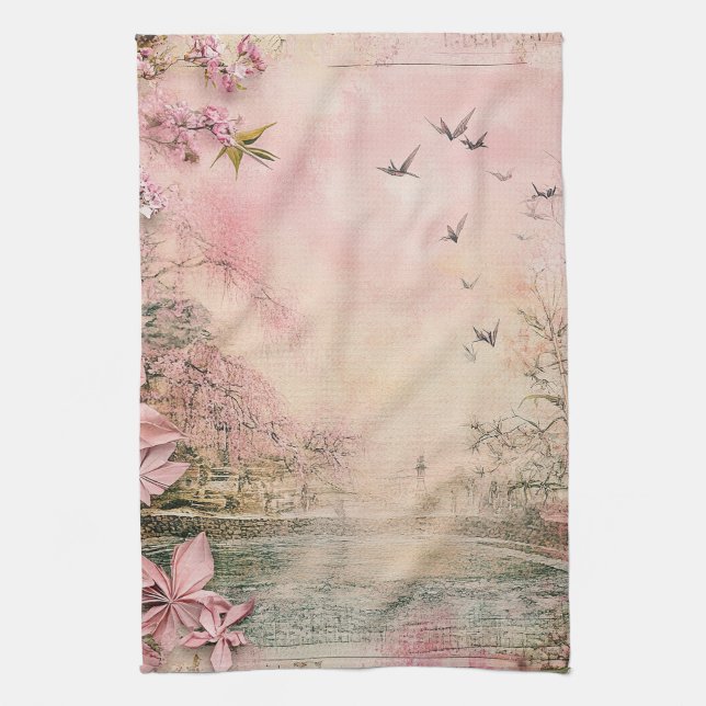 Pink Cherry Blossom Serenity Landscape  (8) Kitchen Towel (Vertical)