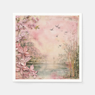Pink Cherry Blossom Serenity Landscape (8) Napkin