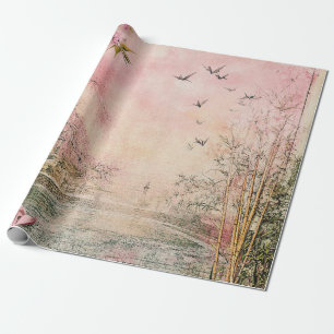 Pink Cherry Blossom Serenity Landscape (8) Wrapping Paper