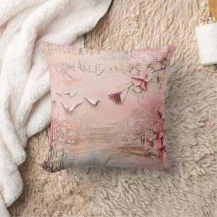 Pink Cherry Blossom Serenity Landscape (9) Throw Pillow