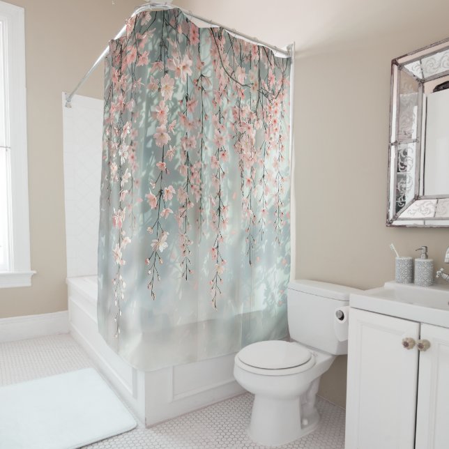 Pink Cherry Blossom Shower Curtain (In Situ)