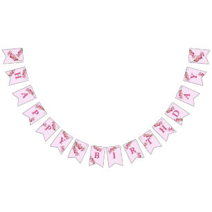 Pink Cherry Blossom Spring Flowers Happy Birthday Bunting Flags