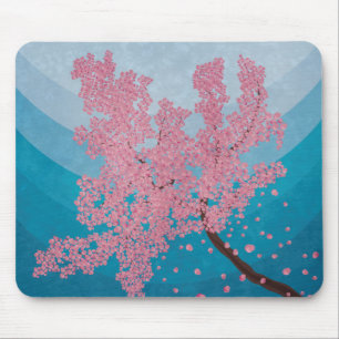 Pink cherry blossom spring illustration mouse pad