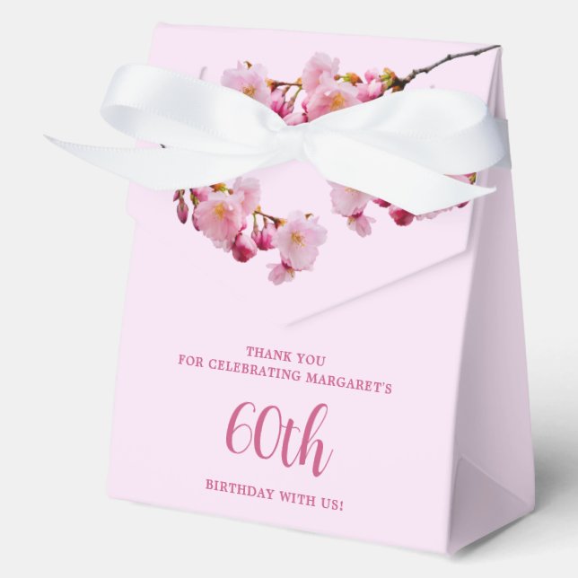 Pink Cherry Blossom Thank You Birthday Celebration Favor Box (Front)