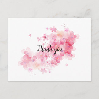 Pink cherry blossom thank you postcard